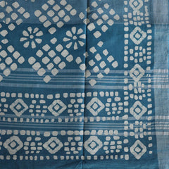Batik Hand Block Print Cotton Saree - Blue