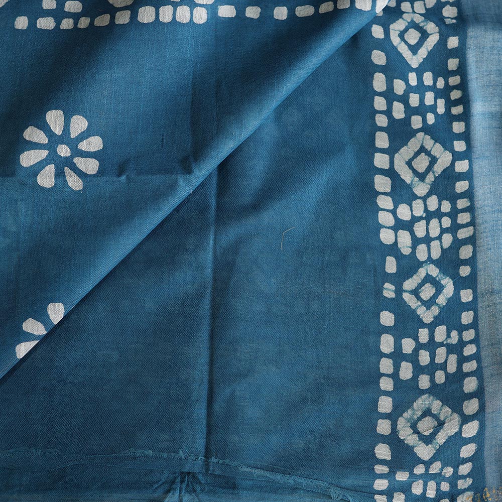 Batik Hand Block Print Cotton Saree - Blue