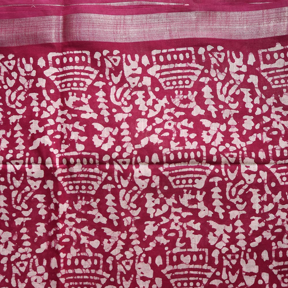 Batik Hand Block Print Cotton Saree - Maroon