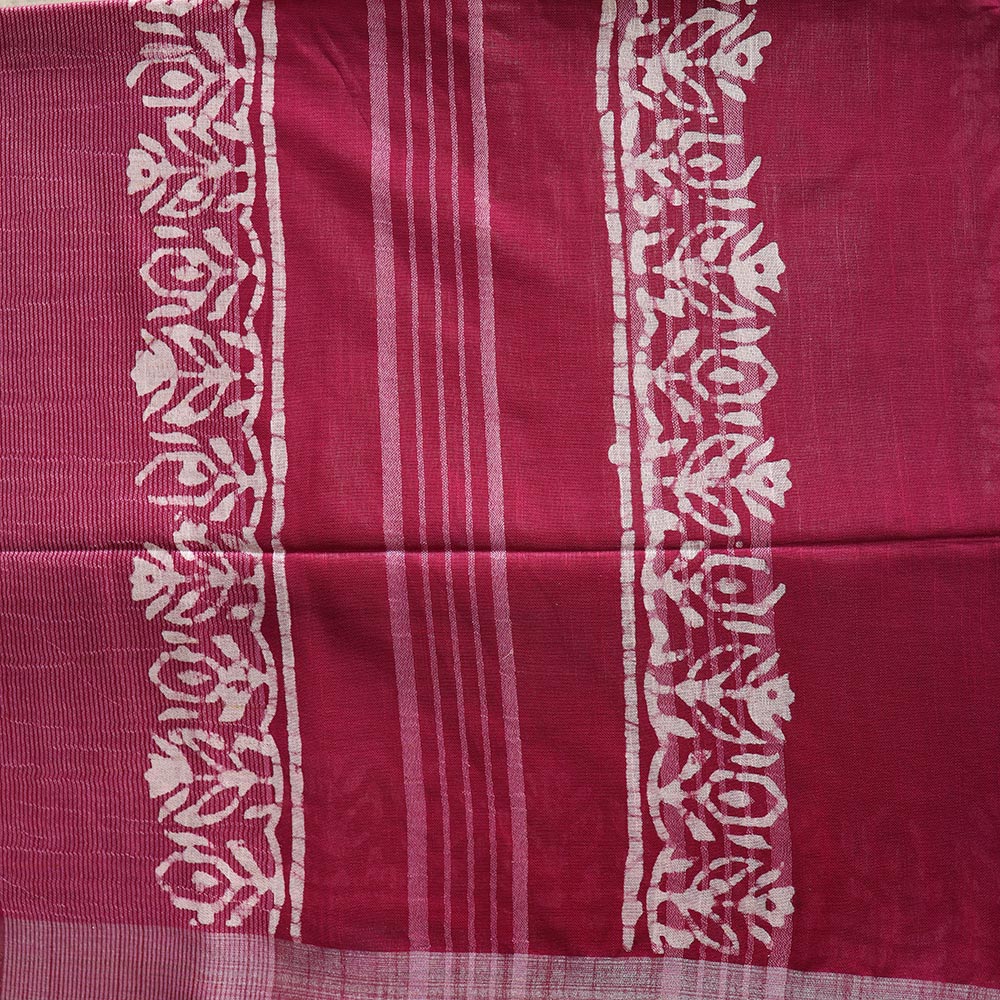 Batik Hand Block Print Cotton Saree - Maroon