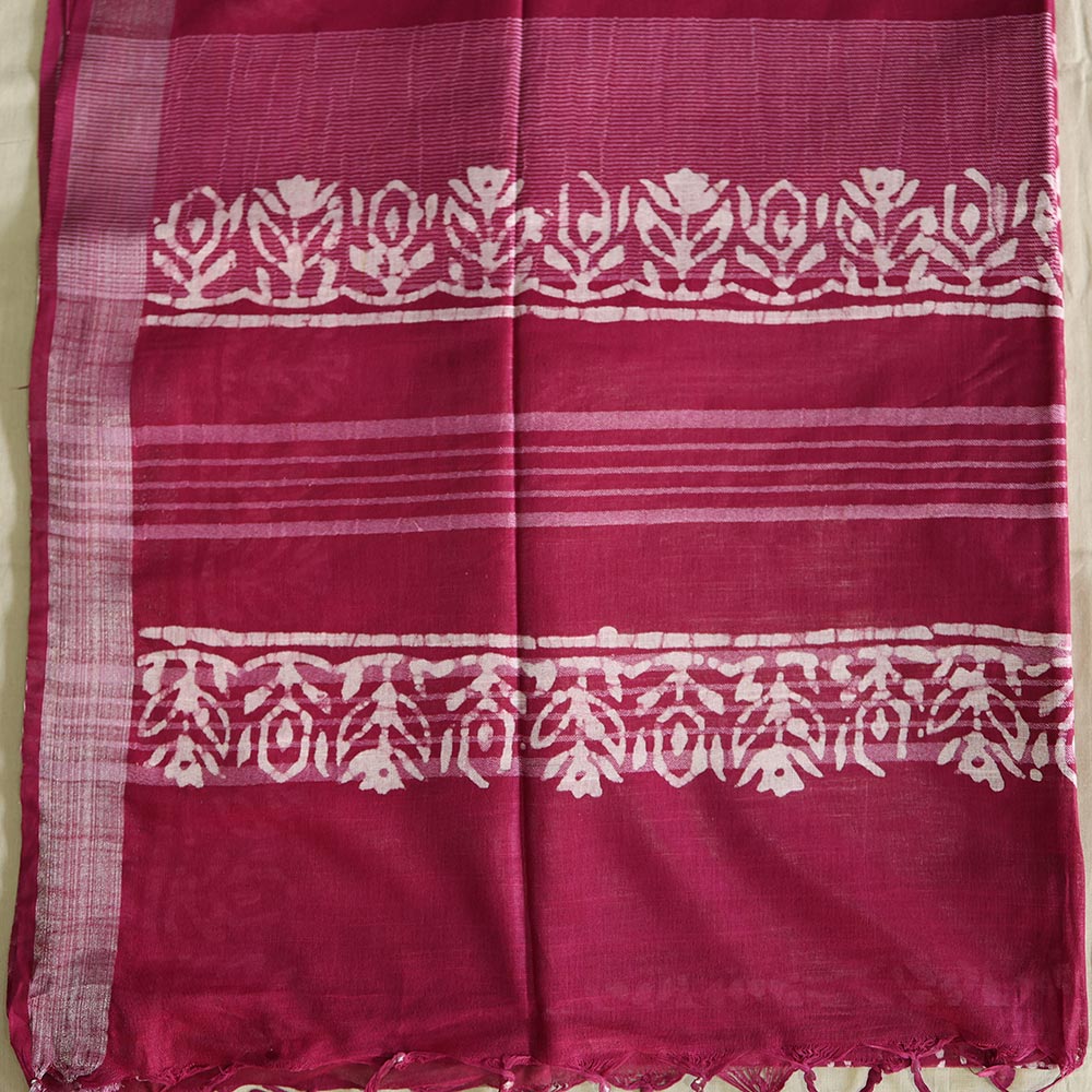 Batik Hand Block Print Cotton Saree - Maroon