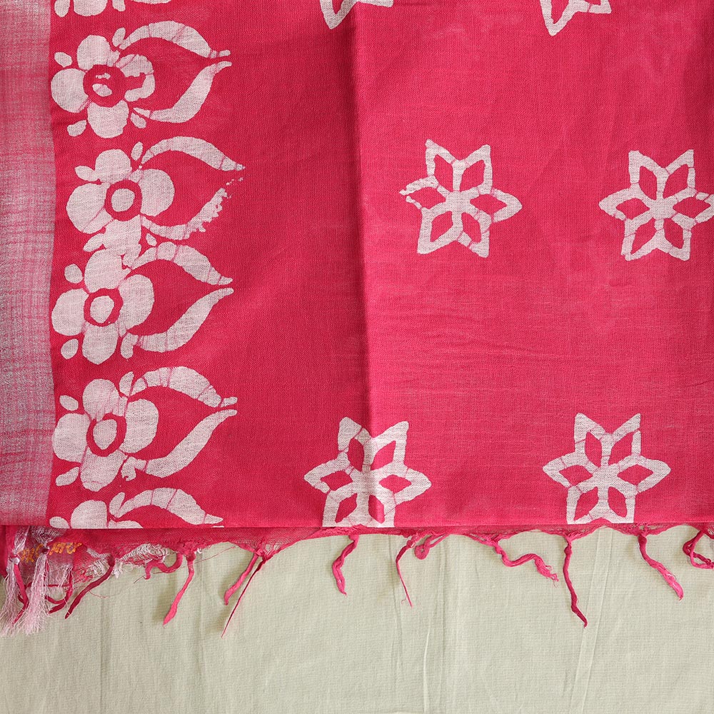 Batik Hand Block Print Cotton Saree - Pink