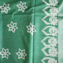 Batik Hand Block Print Cotton Saree - Green