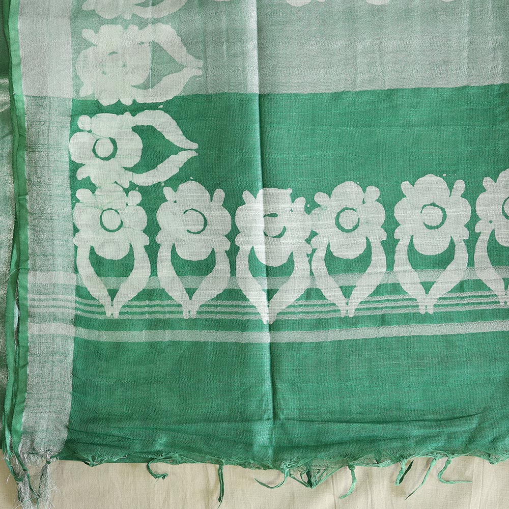 Batik Hand Block Print Cotton Saree - Green