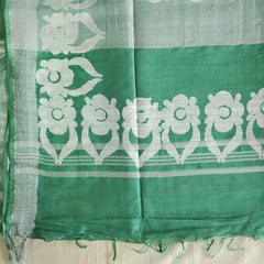 Batik Hand Block Print Cotton Saree - Green