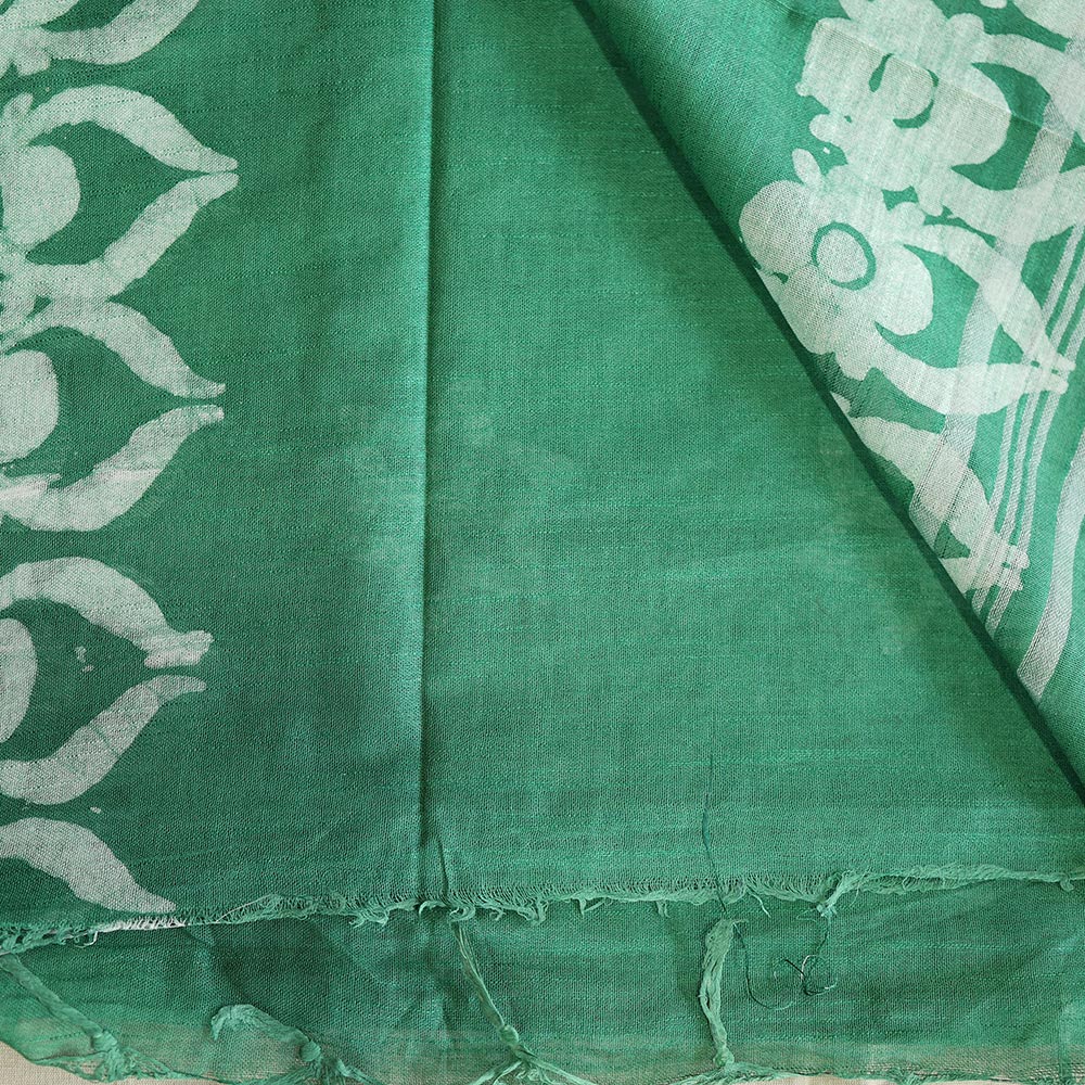 Batik Hand Block Print Cotton Saree - Green