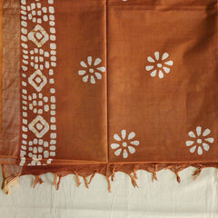 Batik Hand Block Print Cotton Saree - Brown