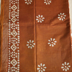 Batik Hand Block Print Cotton Saree - Brown