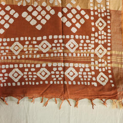 Batik Hand Block Print Cotton Saree - Brown