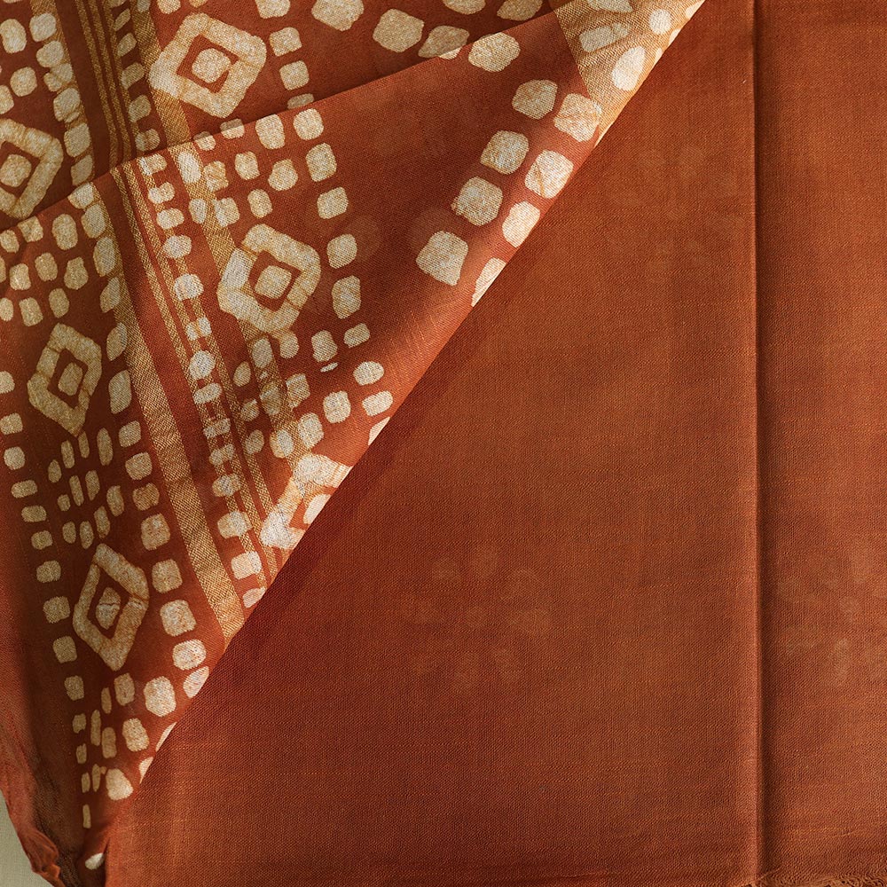 Batik Hand Block Print Cotton Saree - Brown