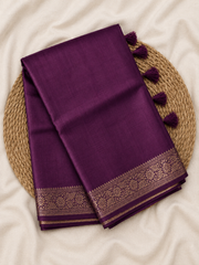 Deep purple Semi Banarasi saree with Rich Antique Gold Brocade Border