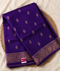 Royal violet Semi Banarasi With Heritage Gold Zari Border