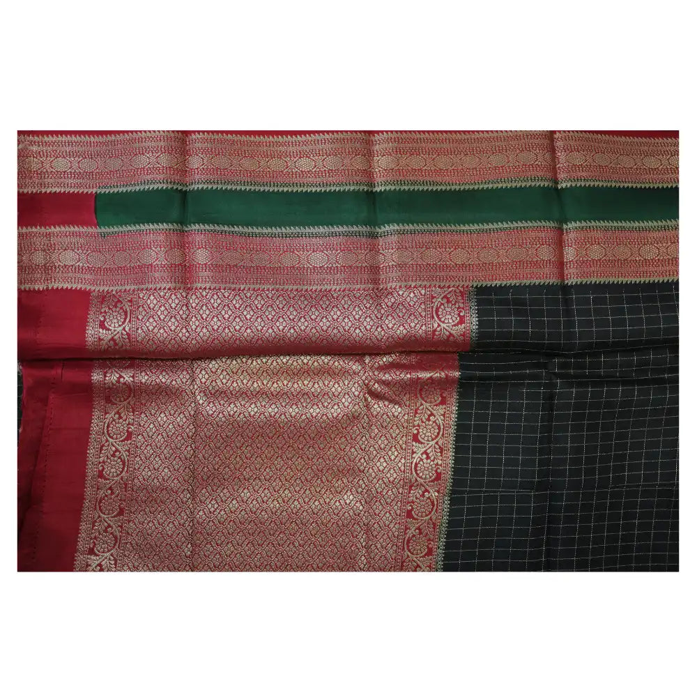 Black Checks Semi Mysore Silk Saree