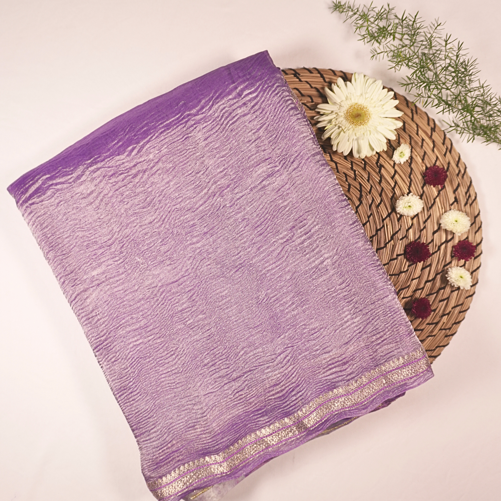 Purple Crushed Silk Saree