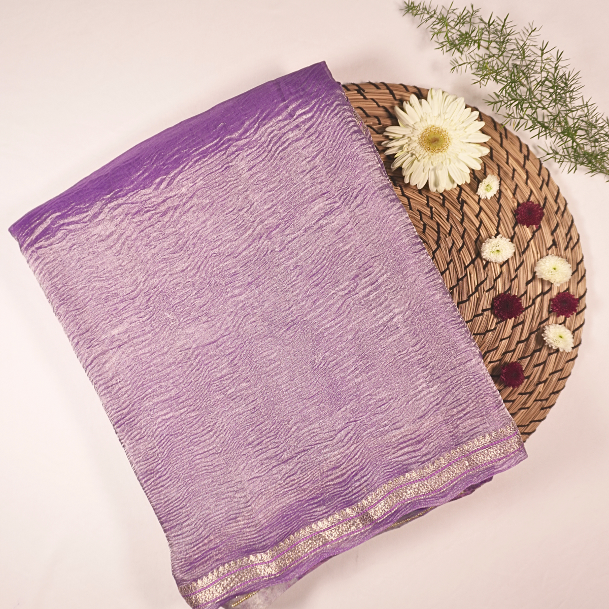 Purple Crushed Silk Saree