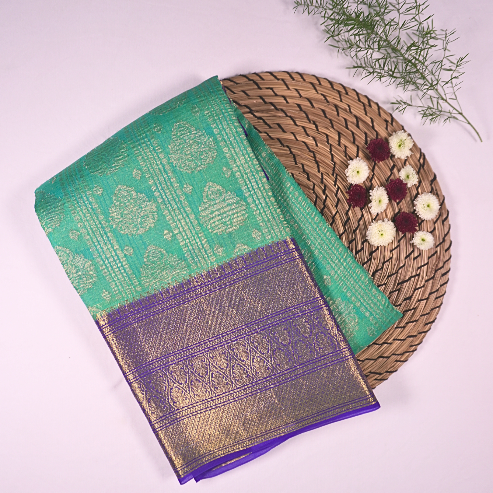 Mint Green Kora Silk Saree
