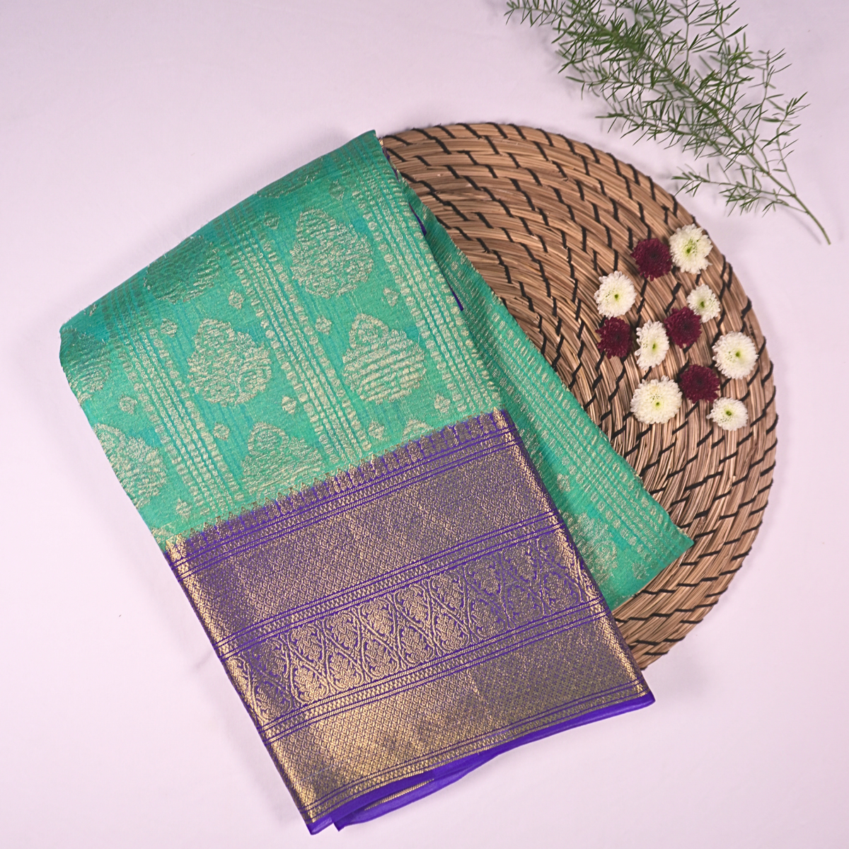Mint Green Kora Silk Saree