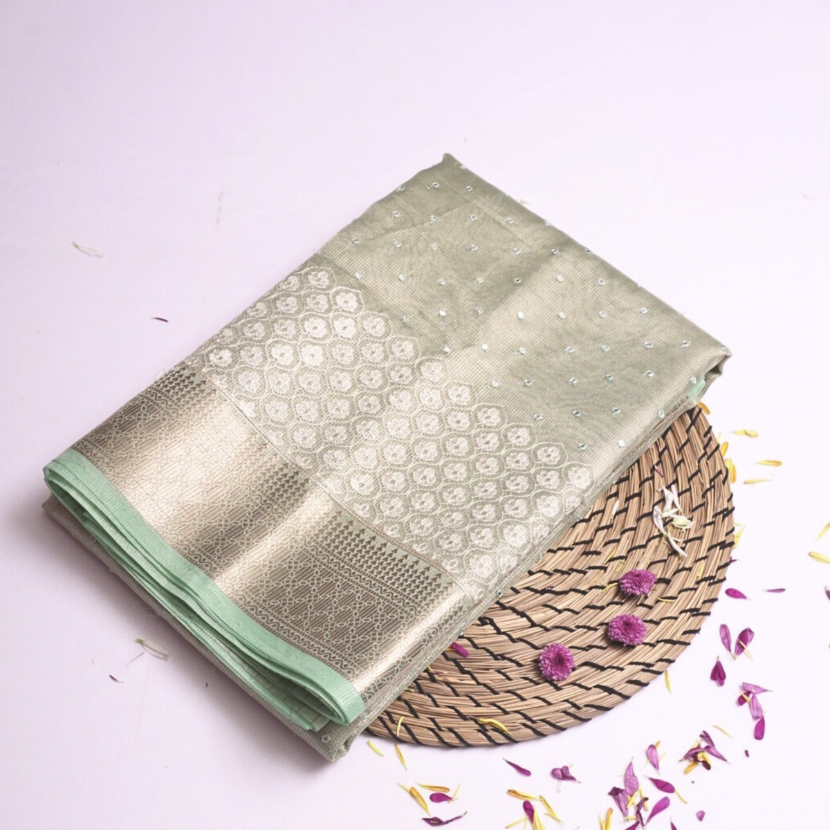 Pastel Gray Tissue Silk Saree