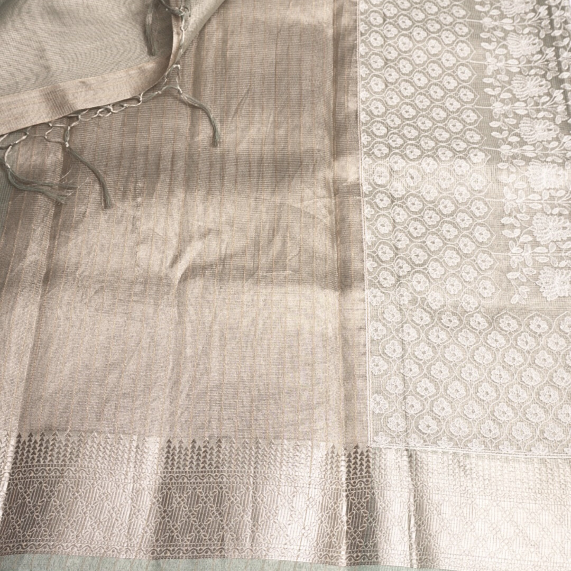 Pastel Gray Tissue Silk Saree