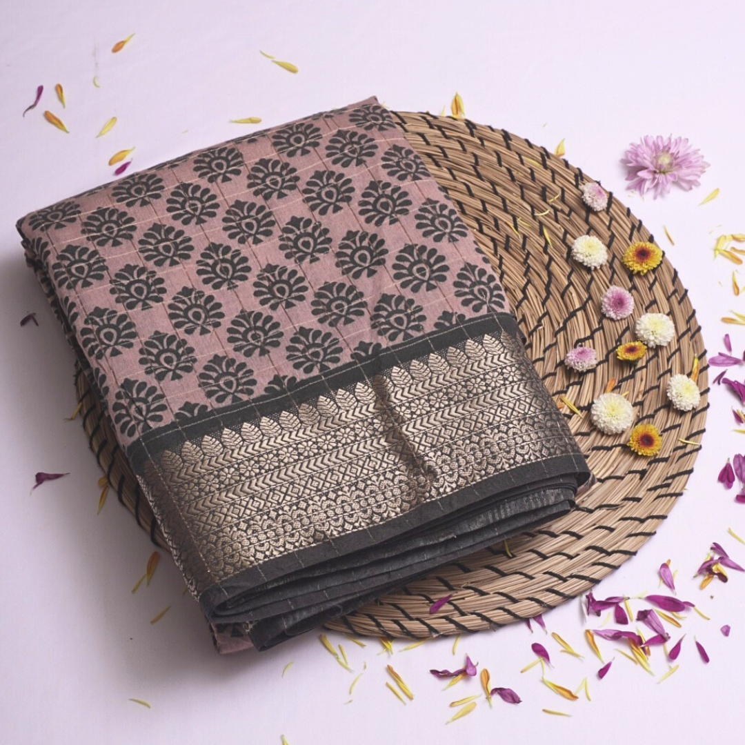 Peach Chanderi Silk Saree