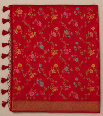Crimson Red Semi Banarasi Georgette saree with gold Zari Floral Weaving