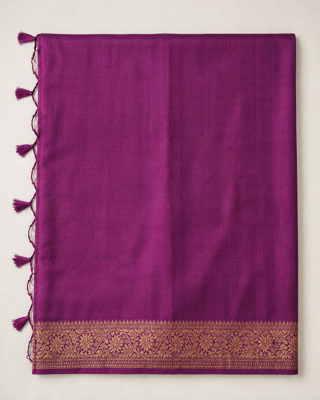 Deep purple Semi Banarasi saree with Rich Antique Gold Brocade Border