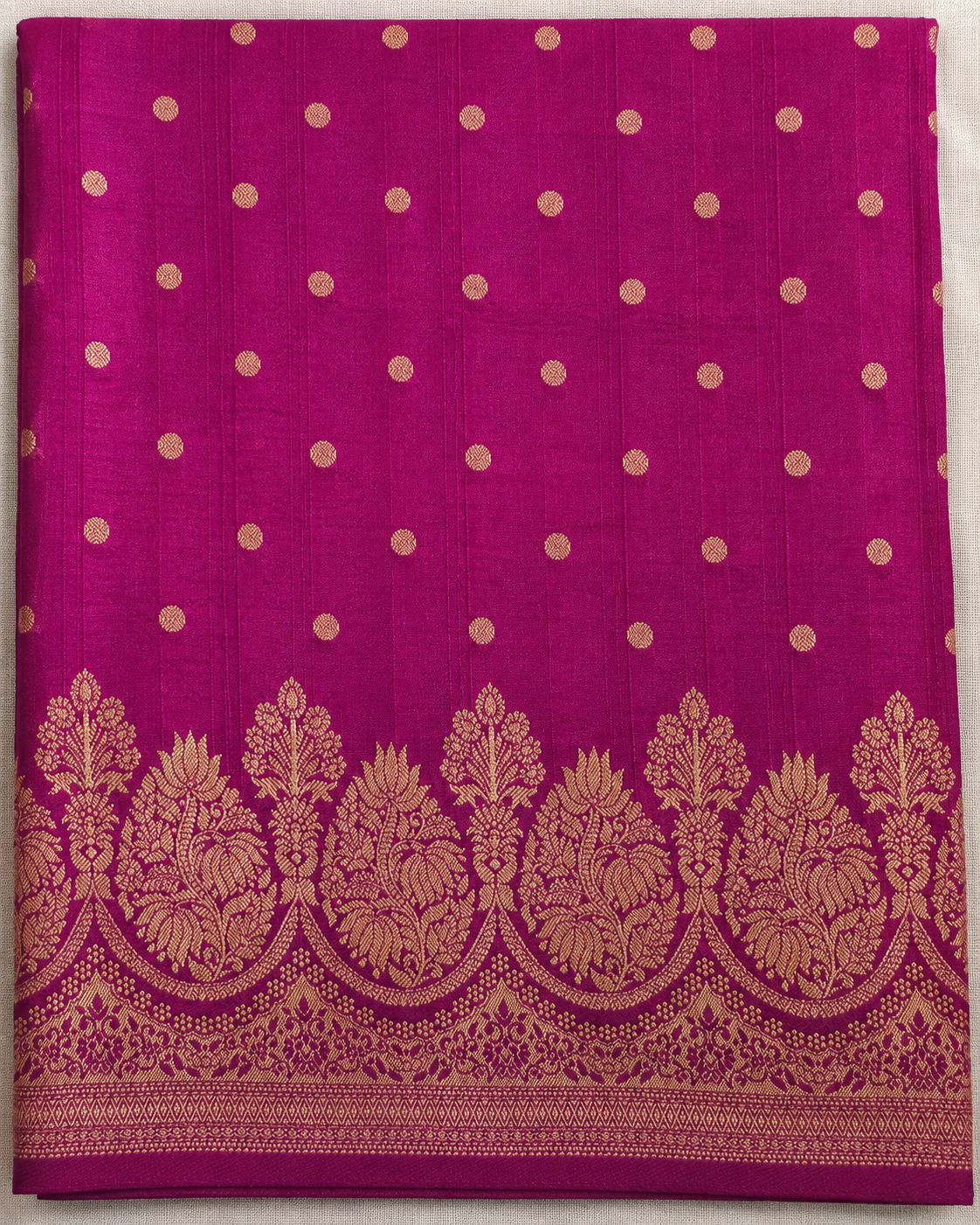 Magenate purple Semi Banarasi Saree With Antique Gold Floral Zari Weaving
