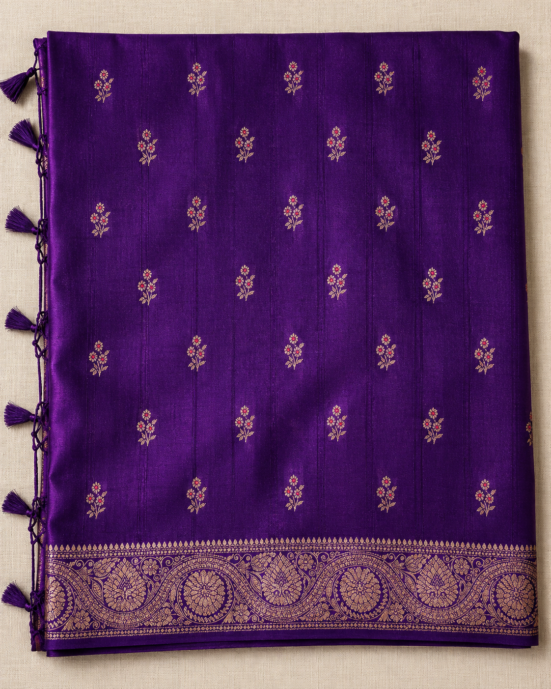 Royal violet Semi Banarasi With Heritage Gold Zari Border