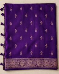 Royal violet Semi Banarasi With Heritage Gold Zari Border