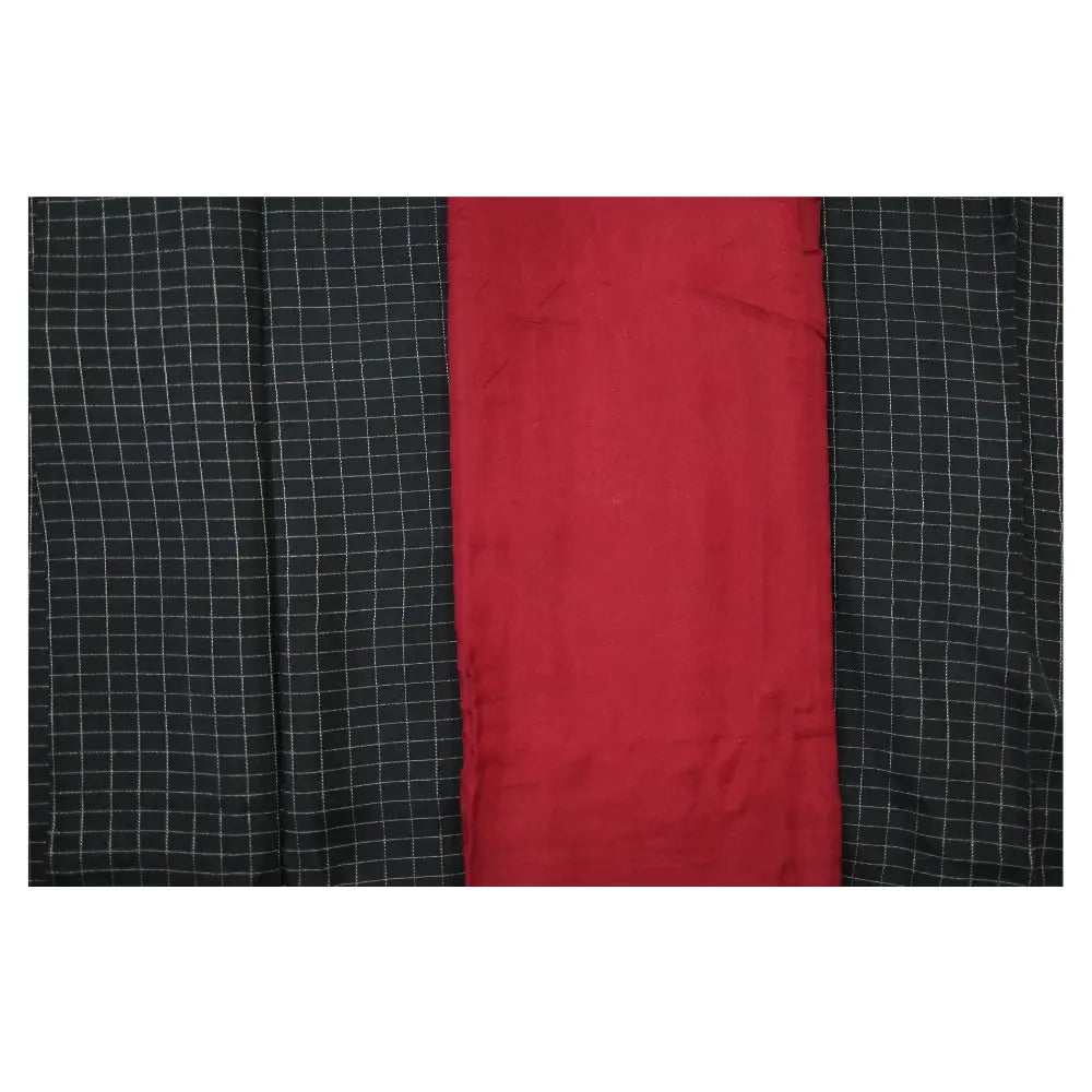 Black Checks with Yellow Border Semi Mysore Silk Saree
