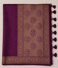 Deep purple Semi Banarasi saree with Rich Antique Gold Brocade Border