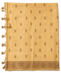 Golden Beige semi Banarasi Saree with Antique Gold Zari Weaving