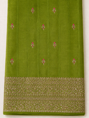 Leaf Green Semi Banarasi Saree with Antique Gold Zari Weaving