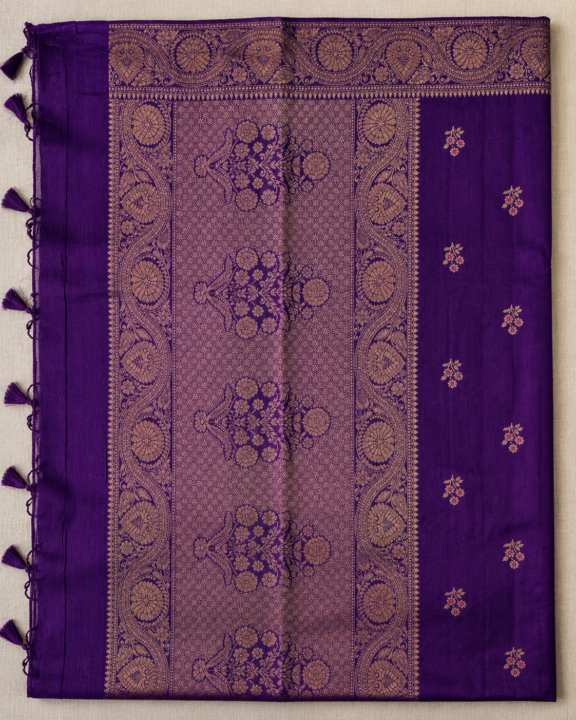 Royal violet Semi Banarasi With Heritage Gold Zari Border