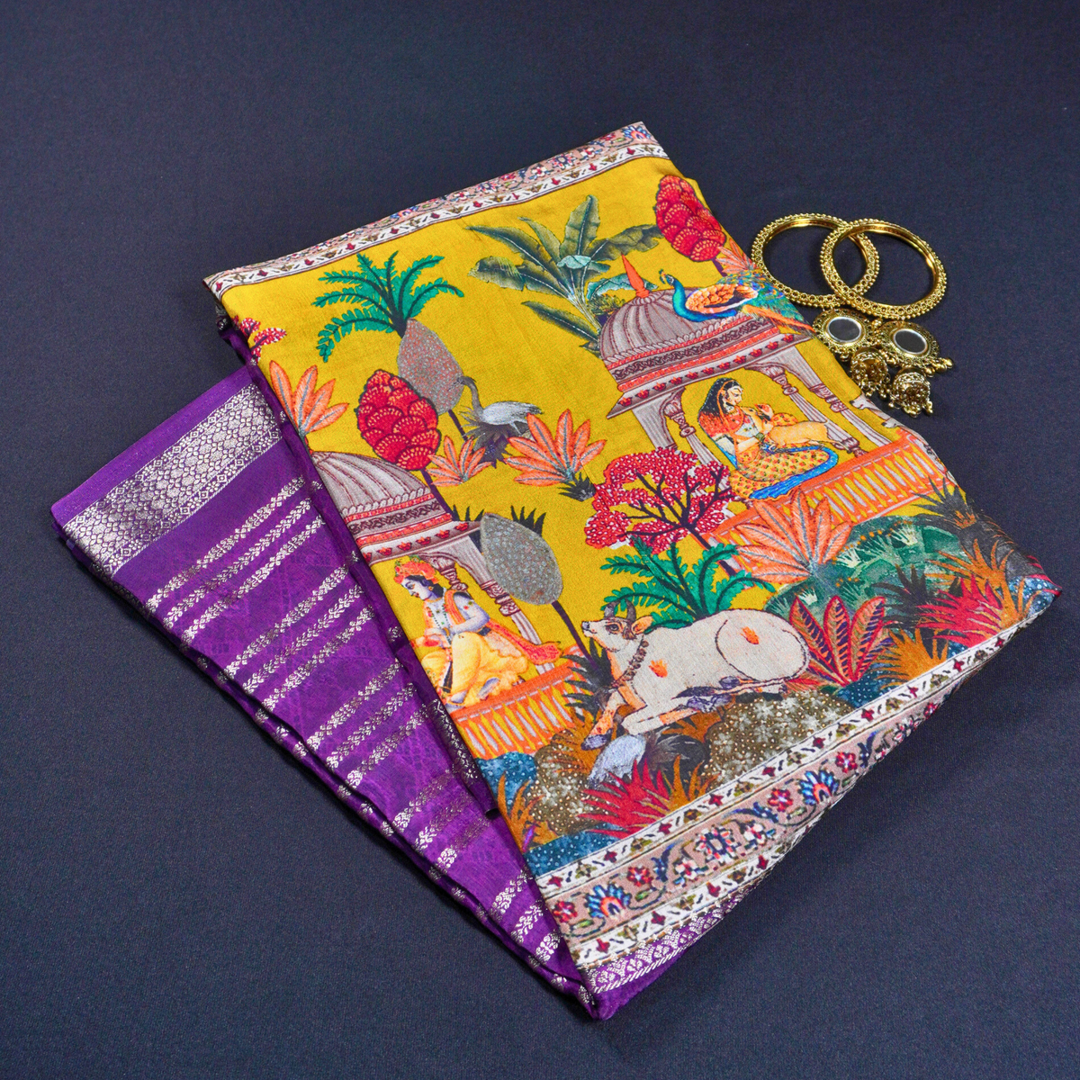 Purple Printed Silk Saree