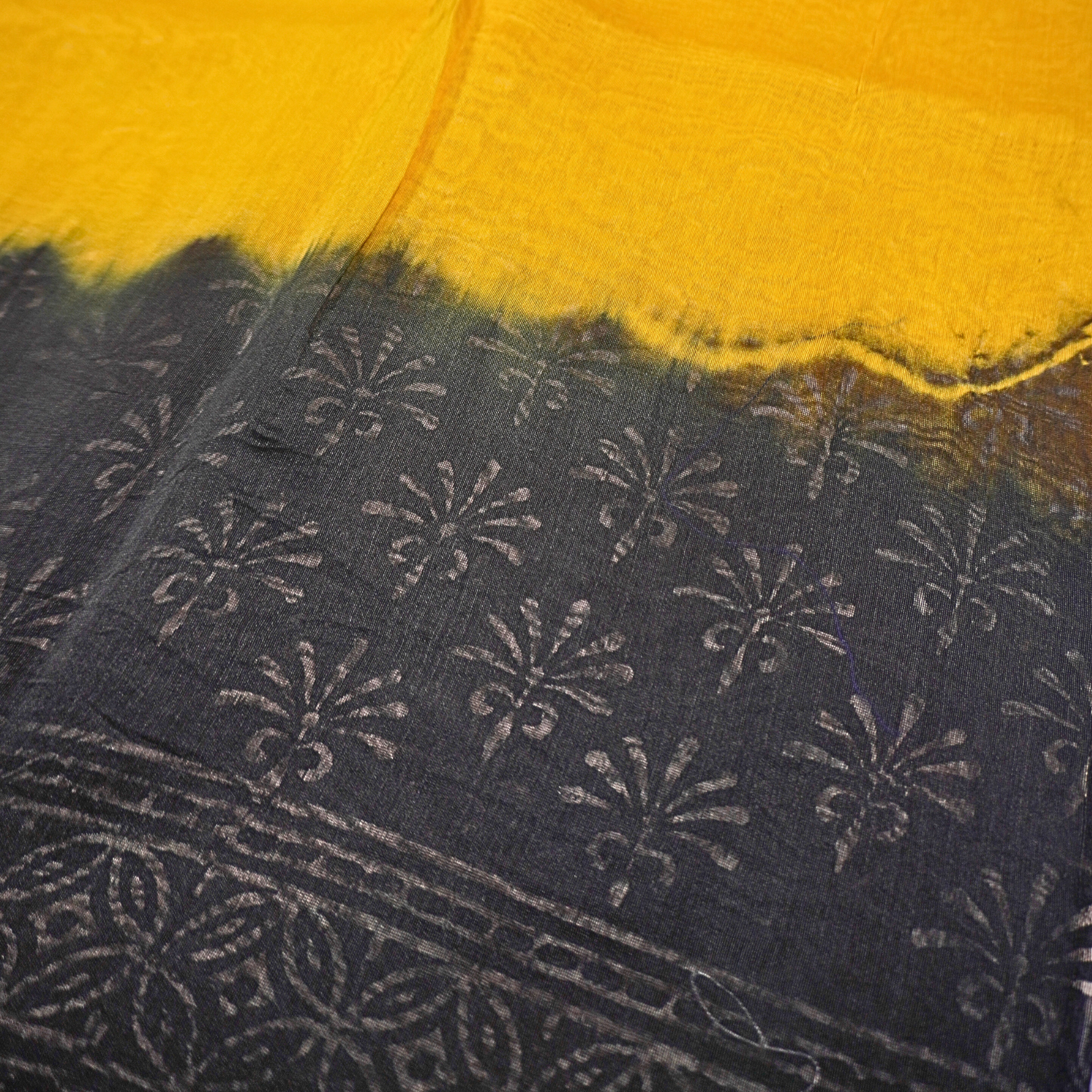 Yellow & Black Chanderi Silk Saree