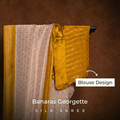 Beige with yellow border Banaras Georgette Silk Saree