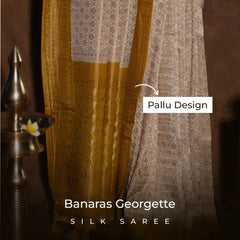 Beige with yellow border Banaras Georgette Silk Saree