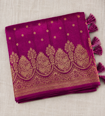 Magenate purple Semi Banarasi Saree With Antique Gold Floral Zari Weaving
