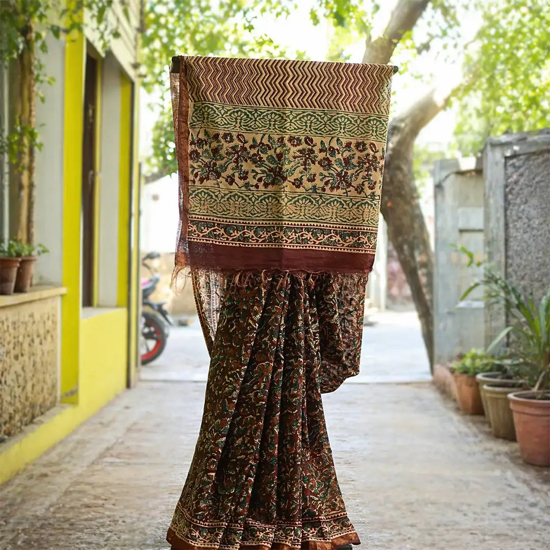 Deep Red Kalamkari Cotton Saree