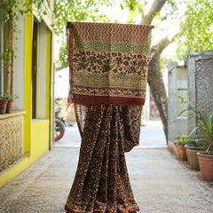 Deep Red Kalamkari Cotton Saree