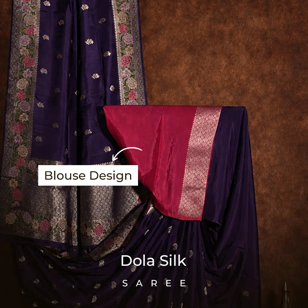 Dark Blue Dola Silk Meenakari Saree