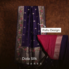 Dark Blue Dola Silk Meenakari Saree