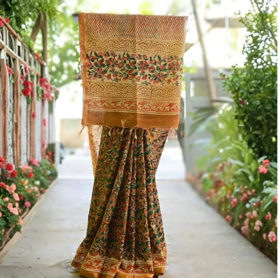 Earthy Brown Kalamkari Cotton Saree