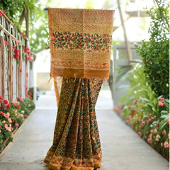 Earthy Brown Kalamkari Cotton Saree