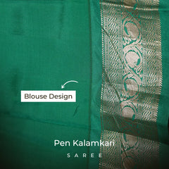Charcoal Grey Pen Kalamkari Silk Saree with Green Border