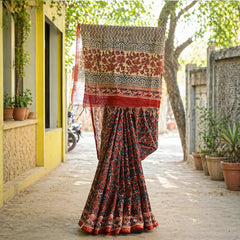 Red Kalamkari Cotton Saree