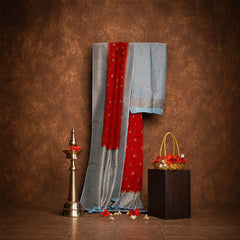 Sindoor Red with Silver Zari Semi Banarasi Silk Saree