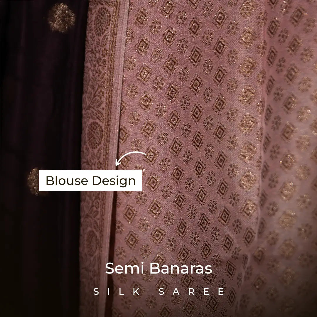 Wine Purple Semi Banarasi  Silk Saree