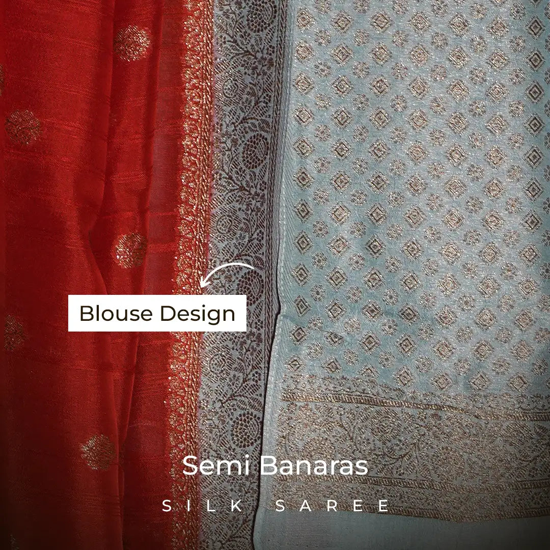 Sindoor Red with Silver Zari Semi Banarasi Silk Saree